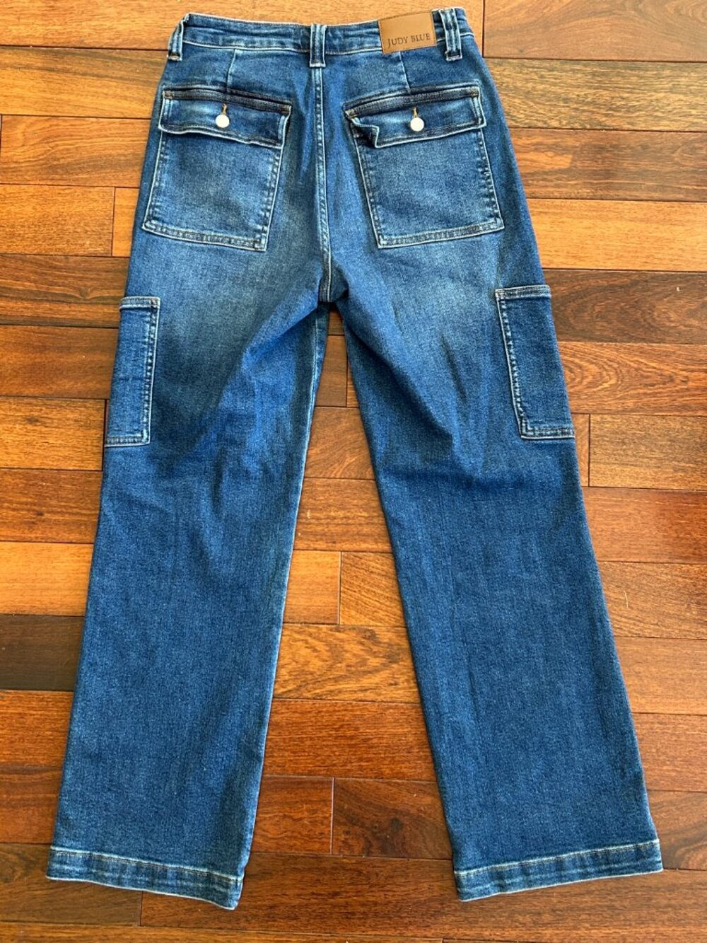 Judy Blue Jeans Womens 7/28 Wide Leg Cargo High Rise Dark Wash Stretch Denim - Picture 3 of 7
